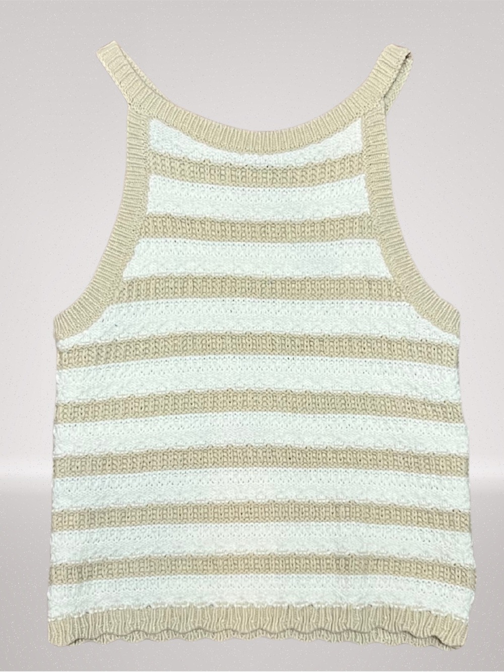Art Class Girls XL 14/16 Striped Knit Tank Top Beige White Sleeveless